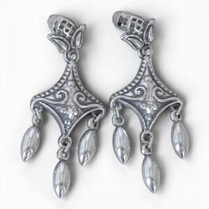Brighton Scrollwork Teardrop Chandelier Earrings Silver Plated Retired Post